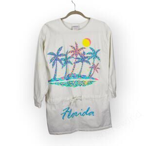 80s Florida Tunic TAYLOR USA Drawstring Neon PuffPaint Beach Coverup